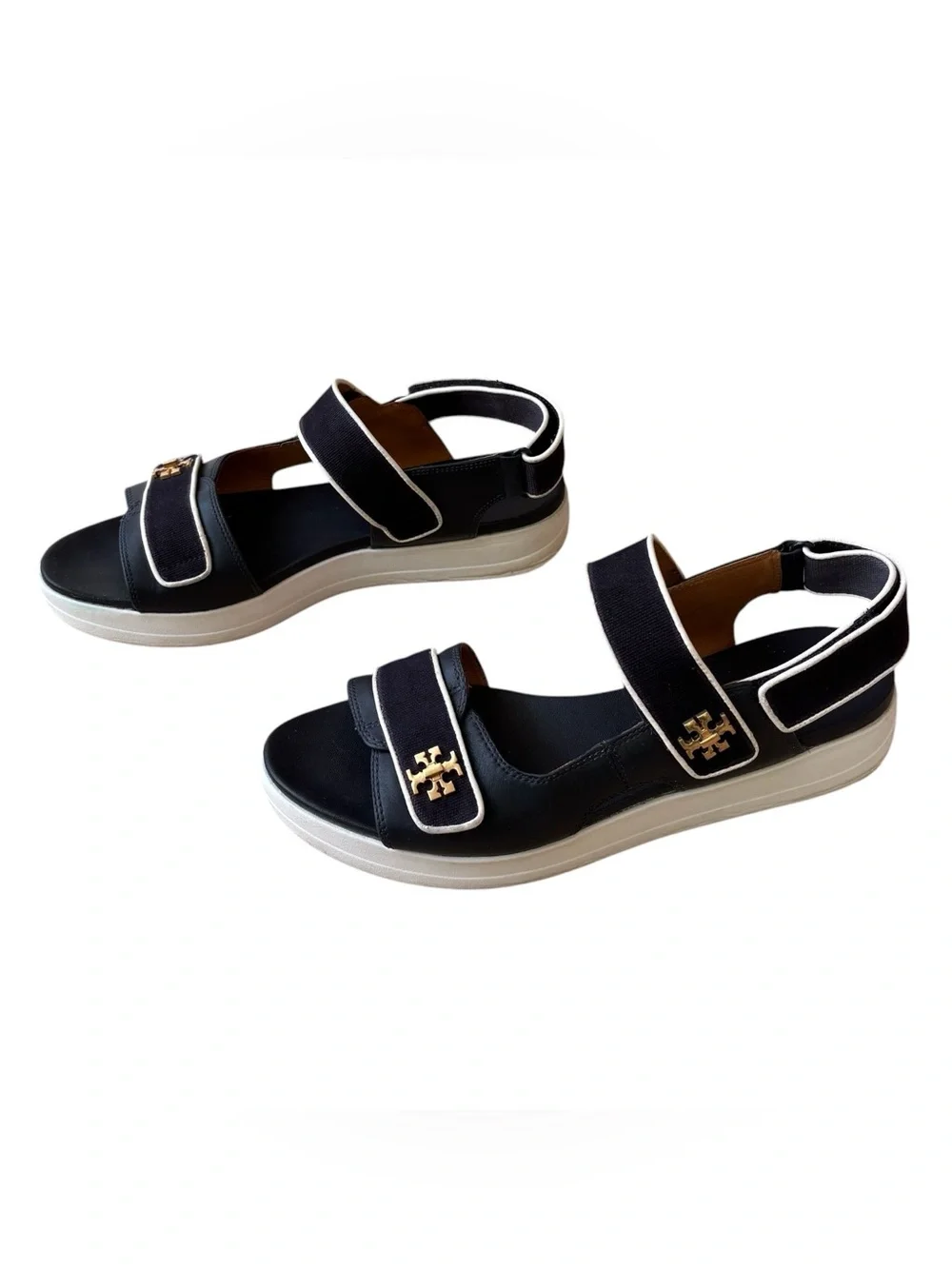 TORY BURCH “Kira” Navy & White Canvas Leather Sport Sandals